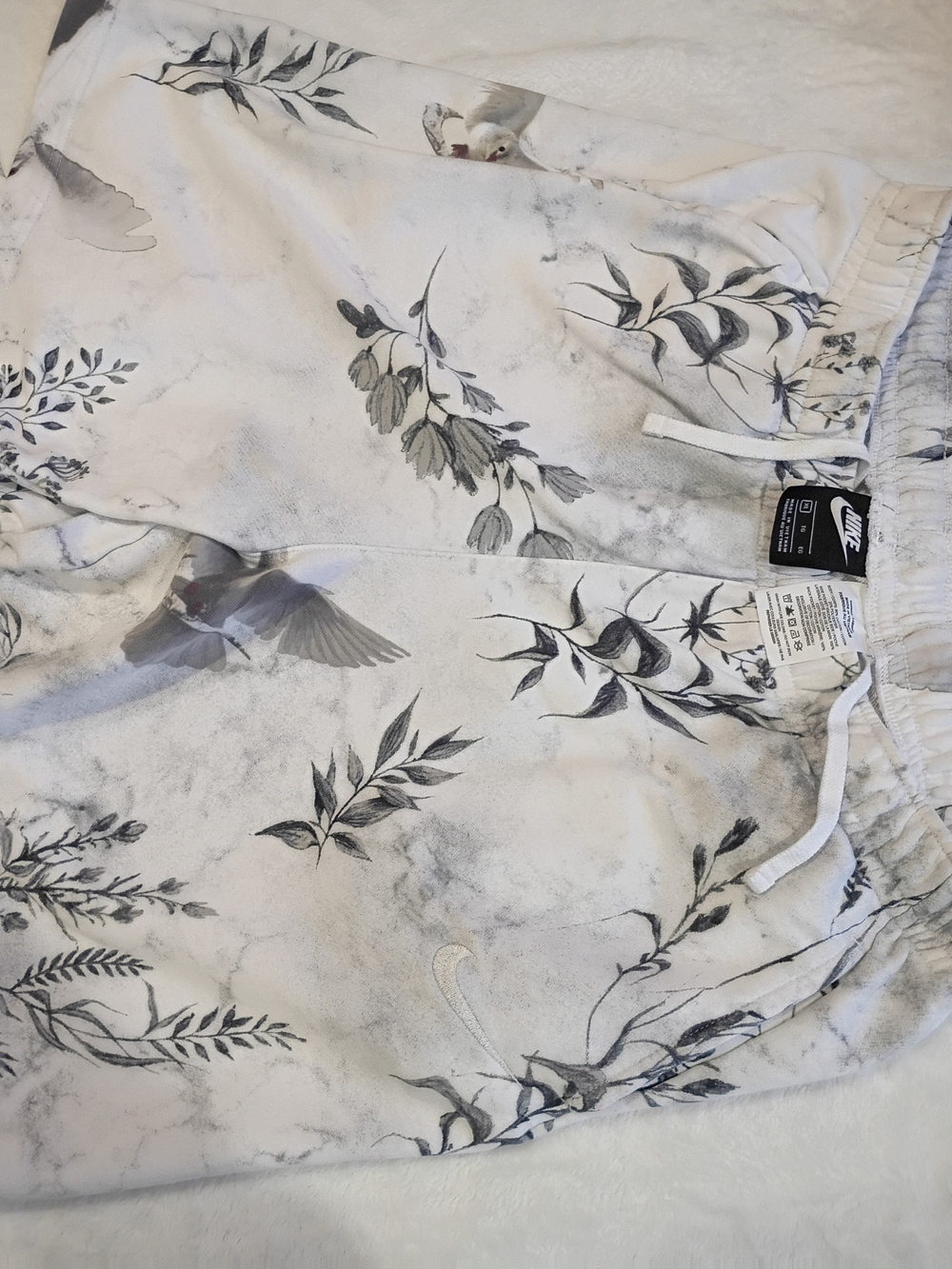 Nike White Floral Bird Print Joggers